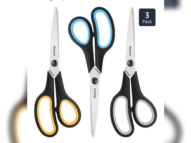 Lot 96-190813 - Scissors All Purpose, iBayam 8" Heavy Duty Scissors Bulk 3-Pack, 2.5mm Thickness Ultra Sharp Blade S...