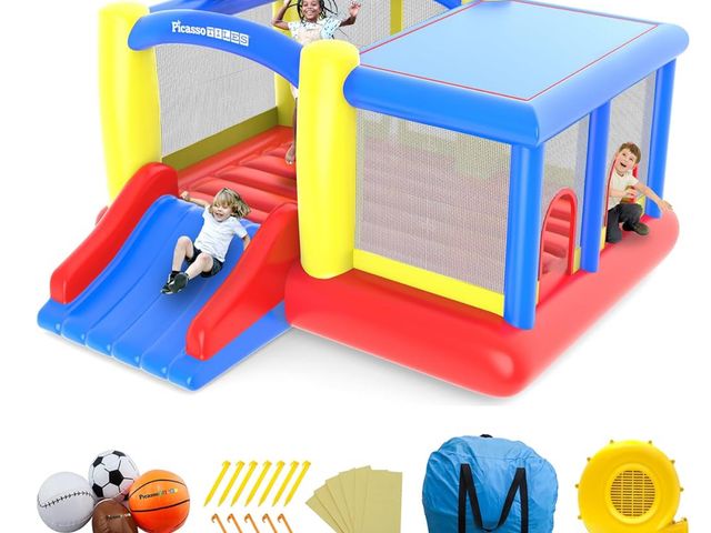 Lot 96-172118 - Upgrade Version] PicassoTiles KC102 12x10 Foot Inflatable Bouncer Jumping Bouncing House, Jump Slide...