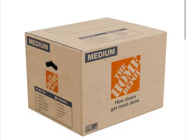Lot 96-165114 - The Home Depot 
20 in. L x 16 in. W x 15 in. D Medium Moving Shipping and Packing Box with Handles (...