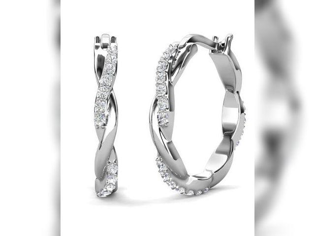 Lot 96-232635 - Cate &amp; Chloe Lauren 18k White Gold Plated 22mm Twisted Hoop Earrings with Swarovski Crystals New
