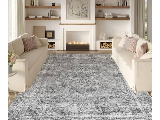 Lot 96-170890 - Area Rug 8x10 Gray Large Living Room,Machine Washable Rug,Stain Resistant Soft Thin Carpet,Boho Vint...