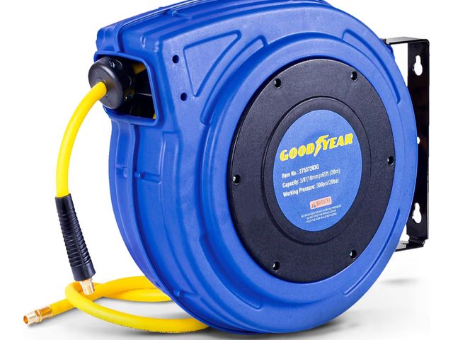 Lot 96-176298 - Goodyear Air Hose Reel Retractable 3/8" Inch x 65' Feet Premium Commercial Flex Hybrid Polymer Hose ...