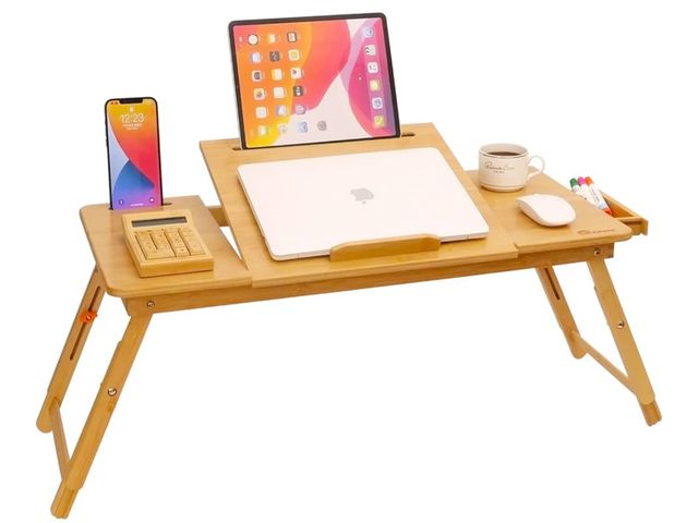Lot 96-164019 - Laptop Desk for Bed, COIWAI Laptop Bed Tray, Bamboo Lap Desk with Tablet Slot, Adjustable Height Ang...