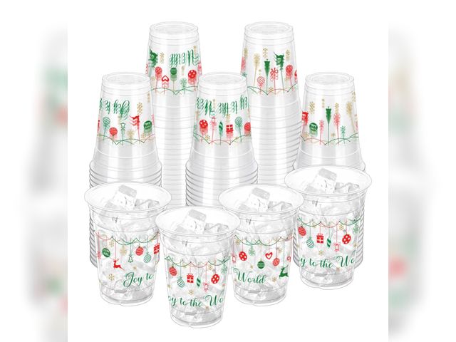 Lot 96-191100 - 100 Pcs Christmas Party Cups 12oz Disposable Plastic Cups Christmas Balls Ornaments Cup Clear Plasti...
