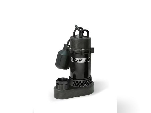 Lot 96-162602 - Everbilt
1/4 HP Aluminum Submersible Sump Pump Tether Switch

Used