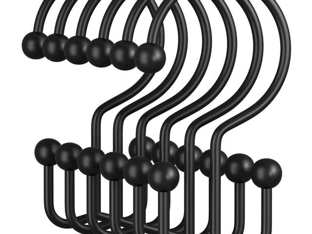 Lot 96-233138 - Bathway Black Shower Curtain Hooks, 12PCS Minimalist Simple Double Shower Curtain Rings, Rust-Resist...