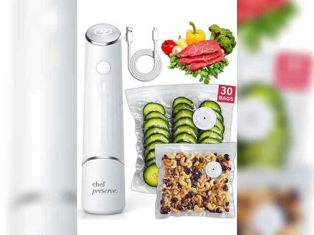 Lot 96-191329 - Chef Preserve Compact Vacuum Sealer for Food (Vacuum Sealer Machine + 30 Reusable Vacuum Bags) Power...