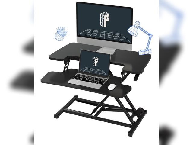 Lot 96-180964 - FLEXISPOT Height Adjustable 32in Standing Desk Converter Sit to Stand up Desk Riser Computer Worksta...