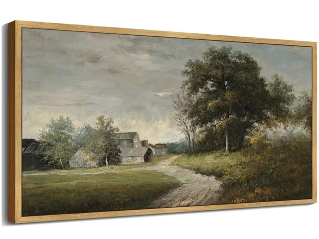 Lot 96-175781 - Vintage Landscape Framed Wall Art Rustic Cottage Countryside Farmhouse Decor Retro Painting for Hall...