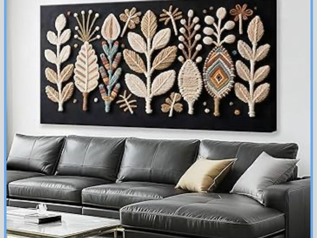 Lot 96-170353 - Tsomzxng Large Boho Black Wall Art For Living Room Chic Home Wall Art Modern Multicolor Leaves Feath...