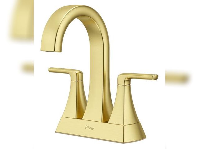 Lot 96-194051 - Pfister Bruxie Bathroom Sink Faucet, 4-Inch Centerset, 2-Handle, 3-Hole, NSF Certified, Brushed Gold...