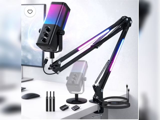 Lot 96-232483 - EZBY Gaming USB Microphone with RGB Boom Arm Stand, Noise Cancellation, RGB Lighting, 14mm Core, Car...