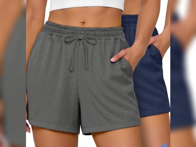 Lot 96-232470 - Rosvigor 2 Pack Women Small Shorts High Waisted Athletic Shorts for Women with Pockets for Gym Worko...
