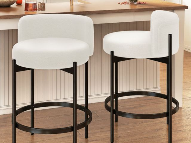 Lot 96-192378 - 24 Inch Boucle Counter Stools Set of 2/4 with Curved Backrest New MSRP $199