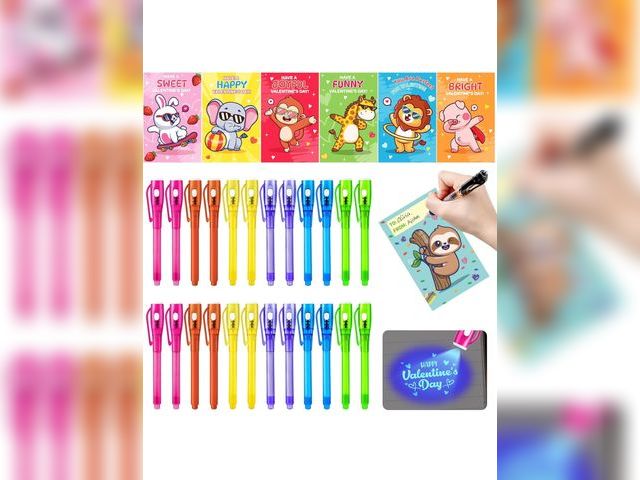Lot 96-211783 - 24 Pack Valentines Day Gifts for Kids,Invisible Ink Pen with UV Light and Animal Detective Valentine...