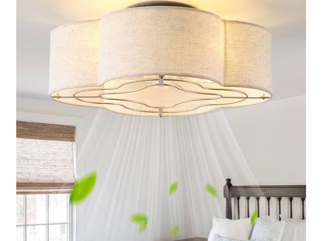Lot 96-161137 - 20" Boho Ceiling Fan with Light, Rattan Caged Flush Mount Ceiling Fan with Light Remote Control, Enc...