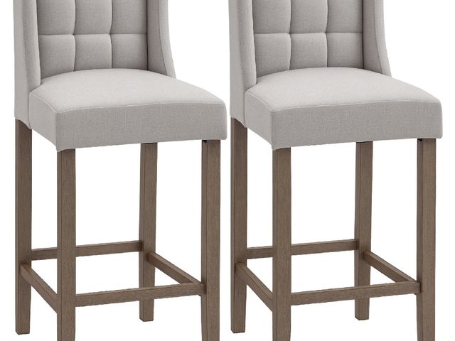 Lot 96-159675 - HOMCOM Modern Bar Stools, Tufted Upholstered Barstools, Pub Chairs with Back, Rubber Wood Legs for K...