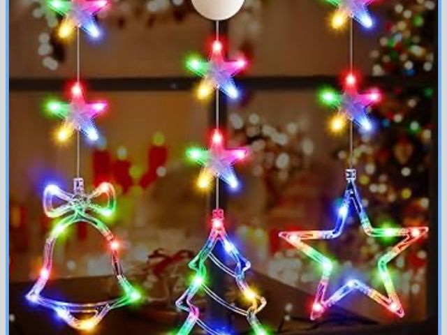 Lot 96-188262 - 3Pcs Christmas Window Lights Decorations with Timer, Battery Powered Christmas Window Hanging Multic...