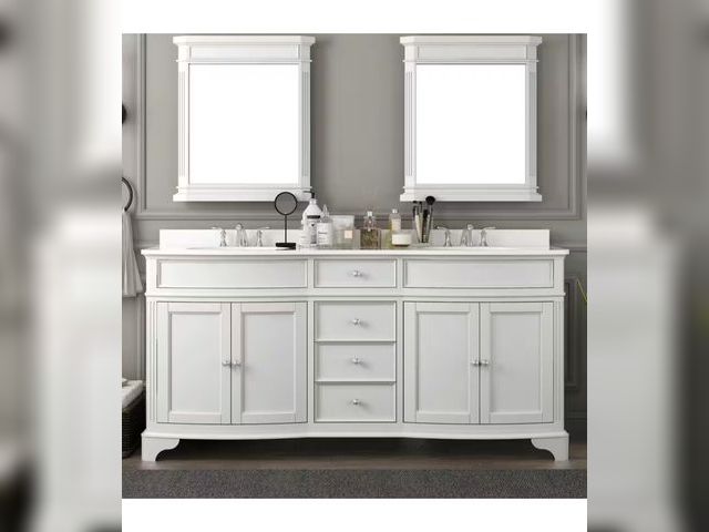 Lot 96-166672 - Home Decorators Collection Terryn 72 in. Double Sink White Bath Vanity with White Engineered Stone T...