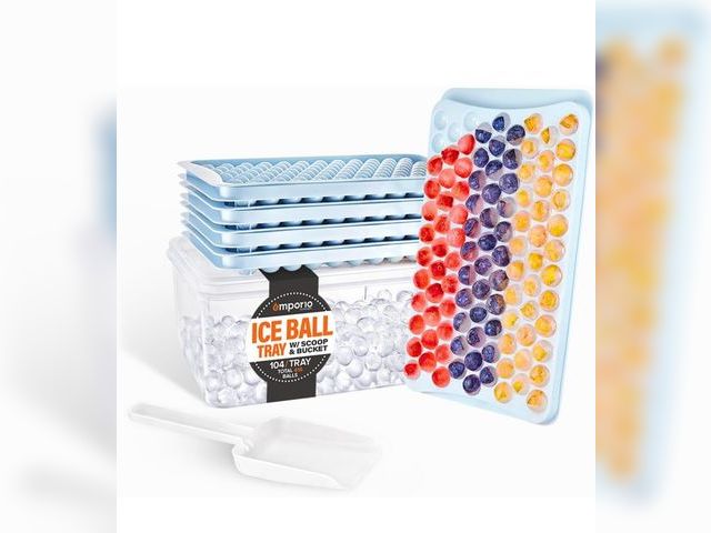 Lot 96-190729 - Round Ice Cube Tray Set Pack of 1, BPA-Free Stackable Trays with Lid &amp; Tongs, 104 Ice Balls Per ...