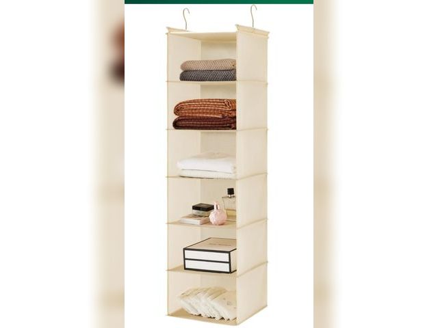 Lot 96-181491 - MAX Houser 6 Tier Shelf Hanging Closet Organizer, Cloth Hanging Shelf with 2 Sturdy Hooks for Storag...