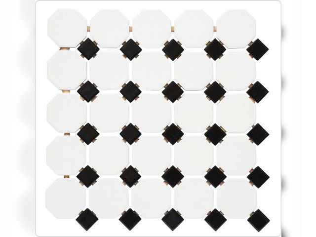 Lot 96-145247 - DaltileRestore Octagon and Dot White with Black Dot 12 in. x 12 in. Glazed Ceramic Mosaic Tile 40 sq...