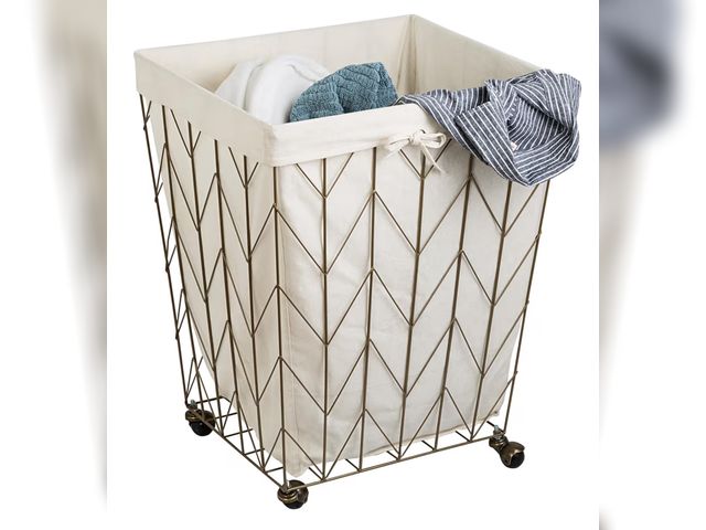 Lot 96-181601 - Coastal Collection Wire Laundry Hamper w/Canvas Liner &amp; Wheels, Bronze
New with box damage