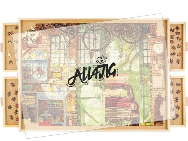 Lot 96-187818 - ALL4JIG 1500 Pieces Rotating Puzzle Board with 4 Drawers and Cover,25"x34" Portable Wooden Jigsaw Pu...