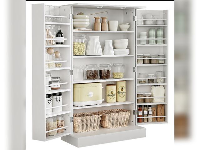 Lot 96-159487 - HOMCOM 41" Modern Kitchen Pantry Freestanding Storage Cabinet with Double Doors Adjustable Shelves f...