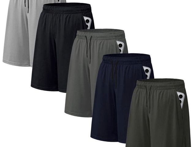 Lot 96-233132 - ASUDESIRE 5 Pack Men's Athletic Shorts Mesh Workout Gym Activewear Basketball Shorts New Size Medium
