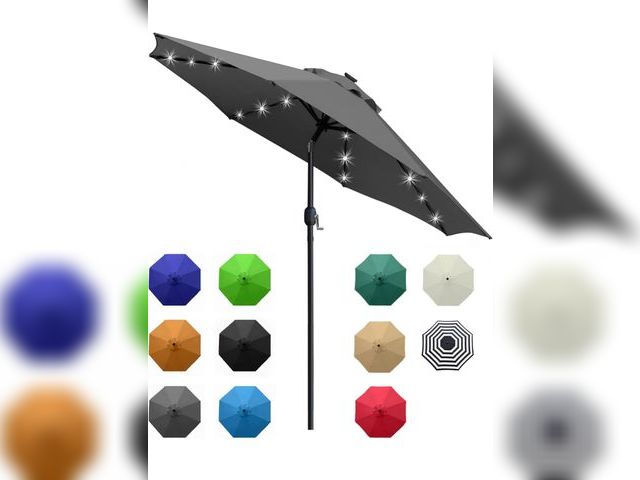 Lot 96-173536 - Sunnyglade 9' Solar LED Lighted Umbrella with 8 Ribs Adjustment and Crank Lift System for Patio 
New