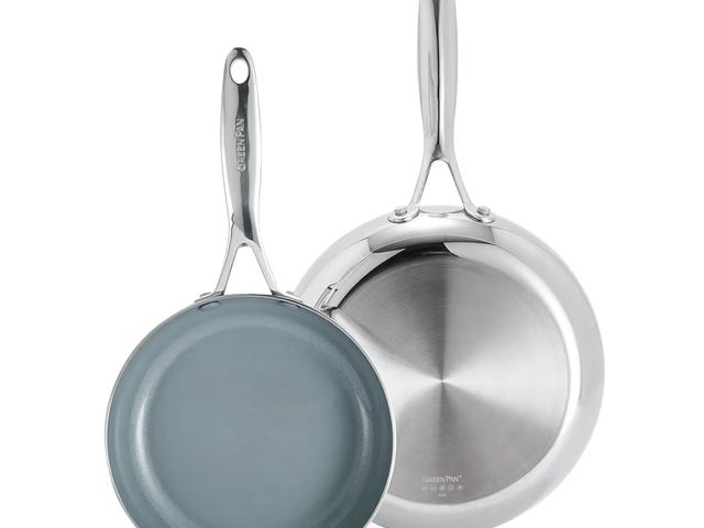 Lot 96-177022 - GreenPan Valencia Pro Tri-Ply Stainless Steel 8” and 10” Frying Pan Skillet Set, Ceramic Nonstick PF...
