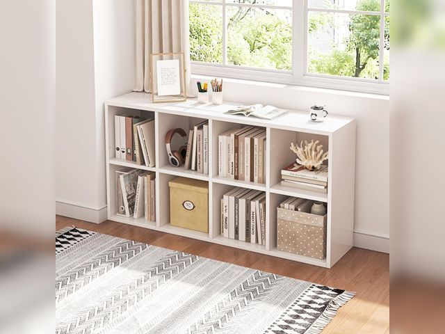 Lot 96-170977 - 8 Cube Organizer Bookcase - Fabric Storage Bins Container, Open Shelf Simple Compartments Bookshelf,...