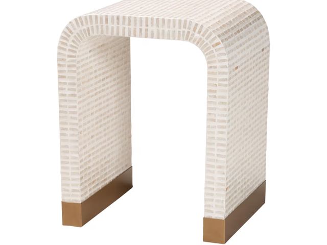 Lot 96-211574 - Bali &amp; pari Carlyn Coastal Beige and White Mother of Pearl Capiz Shell End Table New MSRP $129