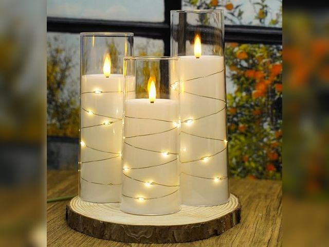 Lot 96-212205 - Nimiko Flickering Flameless LED Candles, 6 Pcs with Embedded Star String, Acrylic LED Pillar Candles...