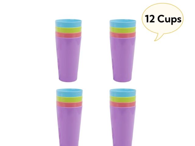 Lot 96-230532 - LQQBOX Plastic Cups (Set of 12), Unbreakable Plastic Drinking Glasses, Reusable, Stackable, BPA-Free...