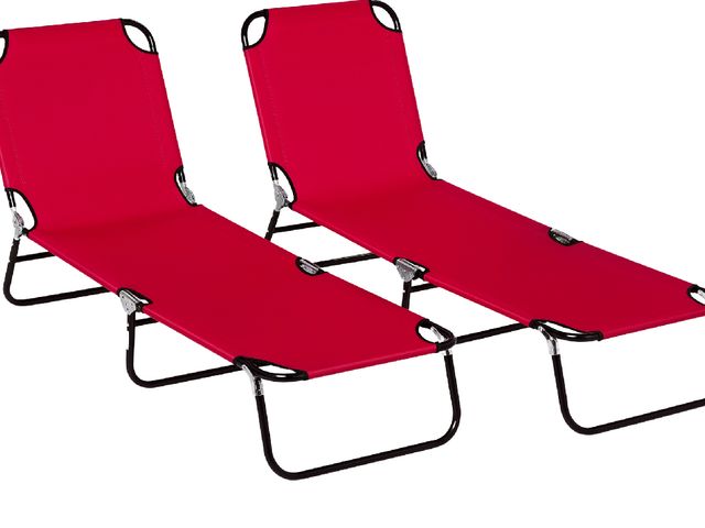 Lot 96-160407 - Outsunny 2 Piece Folding Chaise Lounge Pool Chairs, Outdoor Sun Tanning Chairs with 5-Level Reclinin...