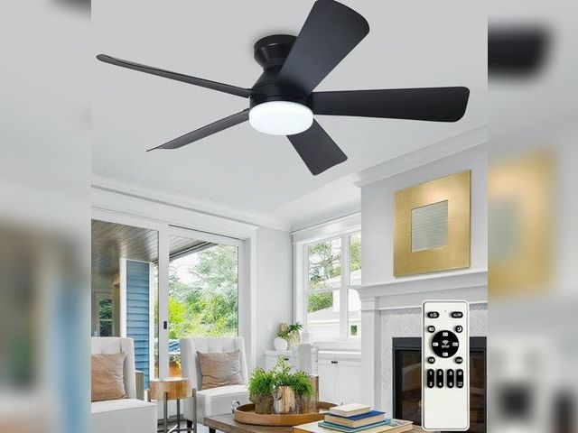 Lot 96-164028 - Depuley Modern Ceiling Fan with Light: 42-Inch Black Small Fans for Bedroom Indoor Outdoor - Dimmabl...