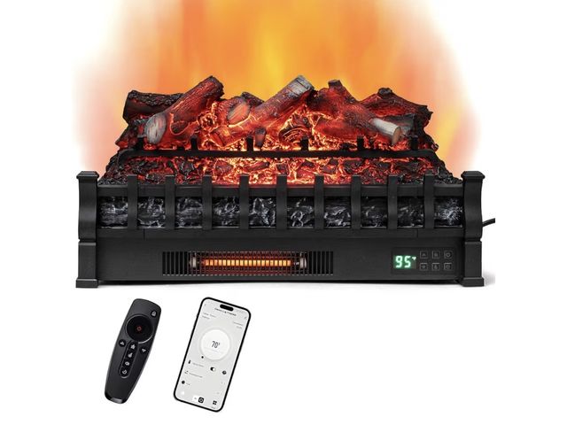 Lot 96-197974 - RELAX4LIFE 26” Fireplace Logs Heater - Realistic Pinewood, APP, Remote, Alexa, WiFi, Adjustable Flam...