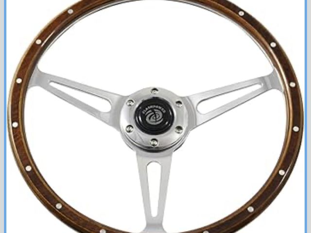 Lot 96-190615 - Flashpower 14'' Classic Wood Steering Wheel Riveted with Horn Button restoration MSRP $167.99 New