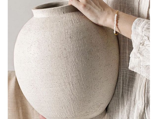 Lot 96-163892 - White Ceramic Vase - Large 12.5 Inch Round Floor Vase for Centerpieces, Farmhouse Rustic Minimalist ...