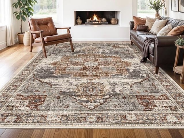 Lot 96-232754 - Washable 3x5 Area Rugs - Vintage Area Rug for Living Room Stain Resistant Carpet Low Pile Ultra-Thin...