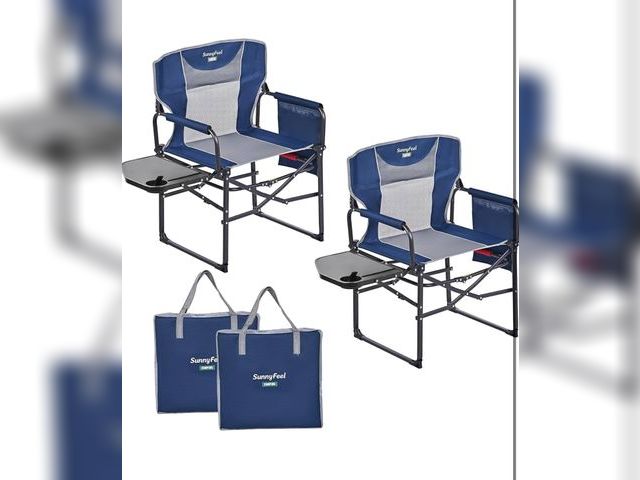 Lot 96-176061 - SUNNYFEEL Camping Directors Chair, Heavy Duty,Oversized Portable Folding Chair with Side Table, Pock...