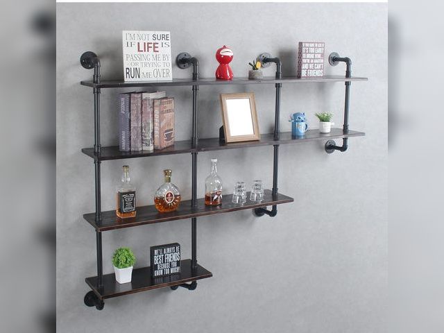 Lot 96-178215 - MBQQ 4-Tiers 63inch Industrial Pipe Shelving,Rustic Wooden&amp;Metal Floating Shelves,Home Decor She...