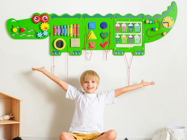 Lot 96-190711 - Crocodile Sensory Toys Activity Wall Panels, Educational Montessori Busy Board for Toddlers, Activit...