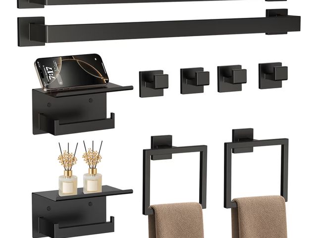 Lot 96-181410 - 10-Piece 23.6 Inch Matte Black Bathroom Accessories Set, Bathroom Hardware Set, SUS304 Stainless Ste...