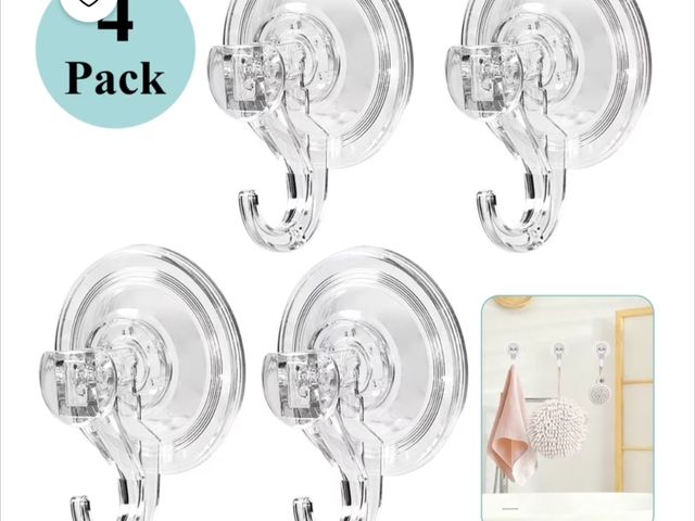 Lot 96-232831 - LANNEY Suction Cup Hooks 4 Pack, Clear Shower Suction Hooks Waterproof Removable Heavy Duty Suction ...