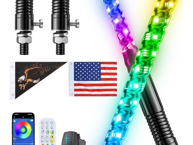 Lot 96-170077 - 1 Pack 3FT Whip Lights,LED Whip Light with App &amp; Remote Control, Spiral RGB Chasing Lighted Whip...