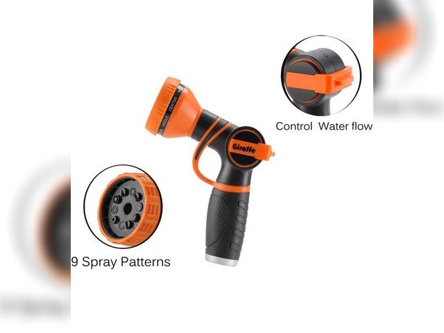 Lot 96-179703 - Giraffe Tools Garden Hose Nozzle 9 Adjustable Spray Modes Water Gun for Garden Hose Reel, Car Washin...