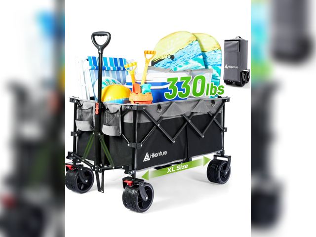 Lot 96-180450 - Hikenture Collapsible Wagon Cart, 330lbs Capacity Beach Wagons with Big Wheels for Sand, Heavy Duty ...